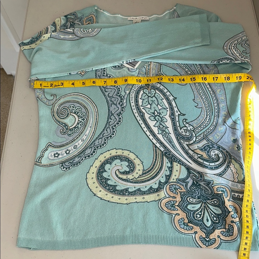 NWT Casual Corner Mint Paisley Sweater Size Large. - Picture 7 of 13